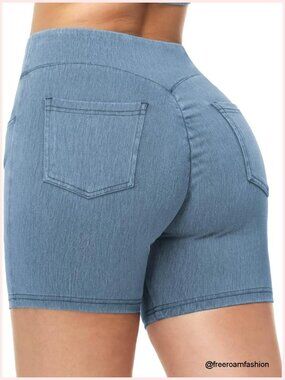 High Waisted Stretchy Jean Shorts with Pockets Booty Lifting